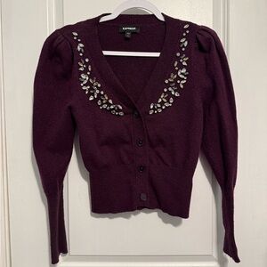 Express Deep Purple Embellished Cardigan
